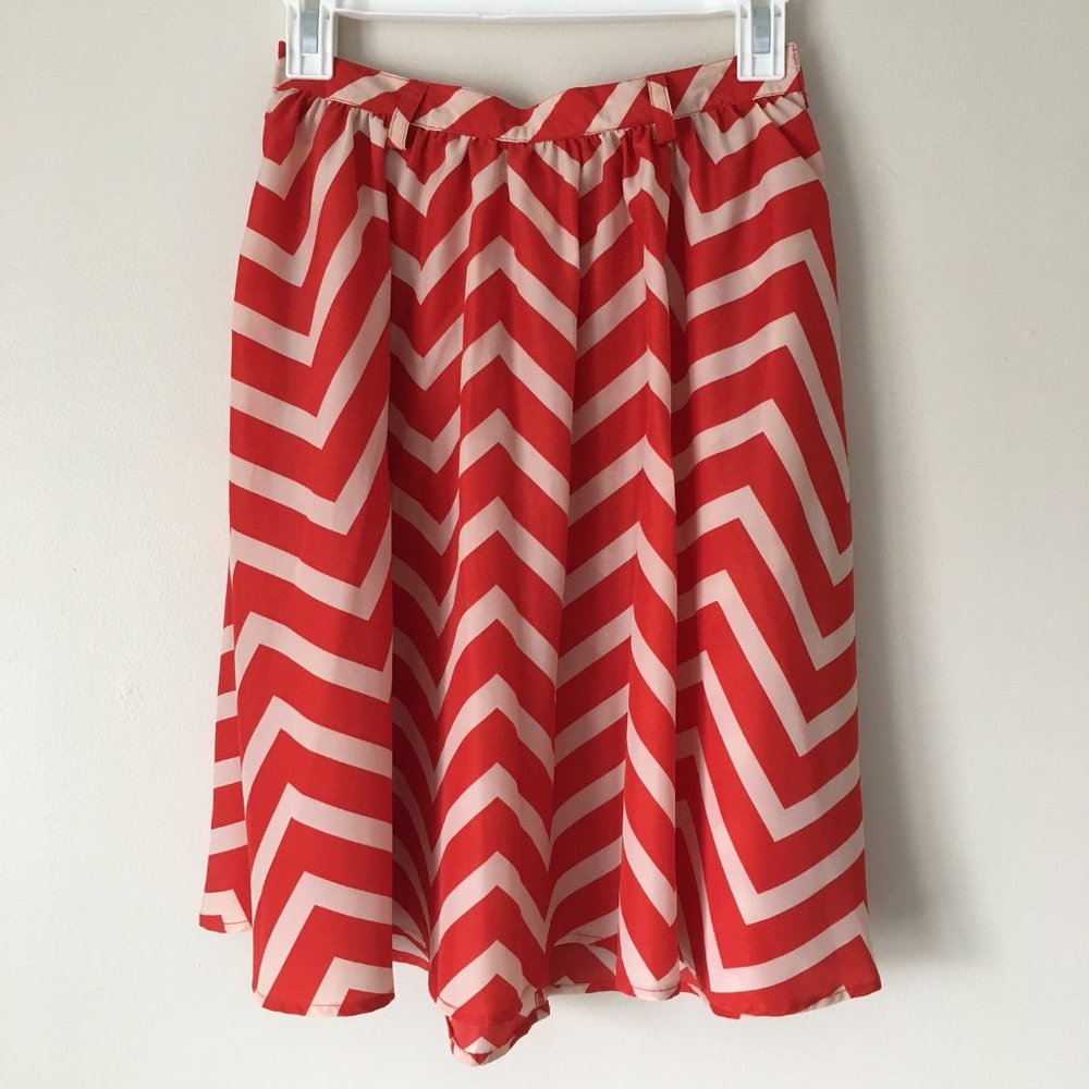Target Red and Cream Chevron Midi Skirt